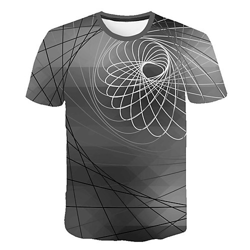 

Men's T shirt Shirt Geometric 3D Plus Size Short Sleeve Casual Slim Tops Streetwear Punk & Gothic Round Neck Gray