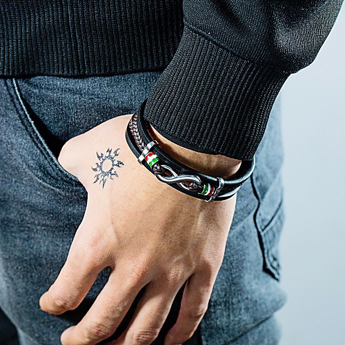 

Men's Leather Bracelet Link Bracelet Crossover Tire Stylish Unique Design Punk Trendy Titanium Steel Bracelet Jewelry Black For Party Gift Daily Carnival Club