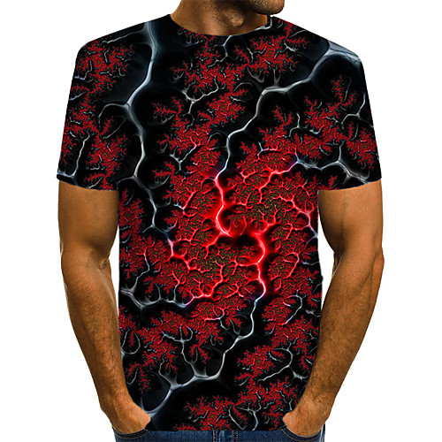 

Men's T shirt Shirt Abstract Print Short Sleeve Daily Wear Tops Streetwear Exaggerated Round Neck Red / Club