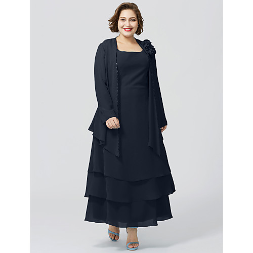 

A-Line Mother of the Bride Dress Plus Size Elegant Scoop Neck Ankle Length Chiffon Sleeveless with Lace 2021