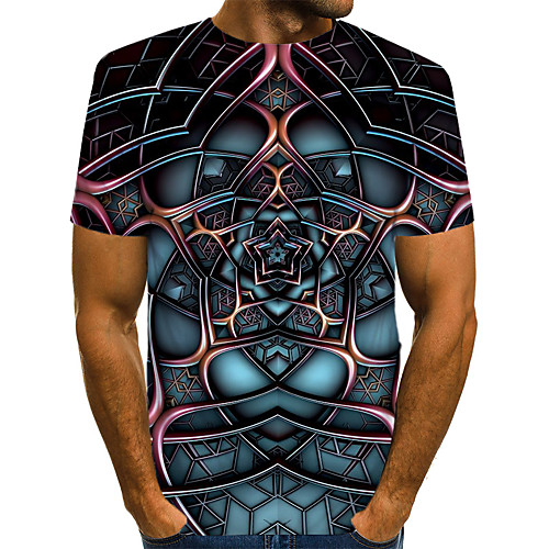 

Men's T shirt Graphic Color Block 3D Print Short Sleeve Daily Wear Tops Streetwear Exaggerated Navy Blue