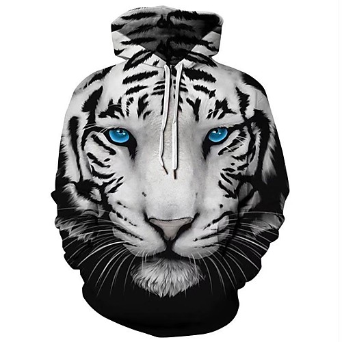 

Men's Plus Size Pullover Hoodie Sweatshirt Geometric Tiger Hooded Daily Wear Going out 3D Print Basic Casual Hoodies Sweatshirts Long Sleeve Black