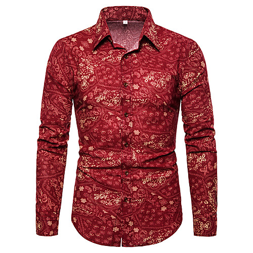 

Men's Shirt Graphic Tribal Floral Print Long Sleeve Street Tops Punk & Gothic Red