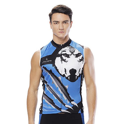 

ILPALADINO Men's Sleeveless Cycling Jersey Summer Polyester Blue Wolf Animal Bike Jersey Top Road Bike Cycling UV Resistant Reflective Strips Back Pocket Sports Clothing Apparel