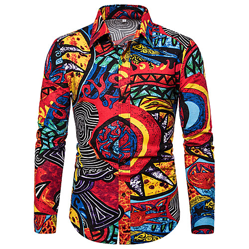 

Men's Shirt Graphic Color Block Print Long Sleeve Tops Basic Purple Red Yellow