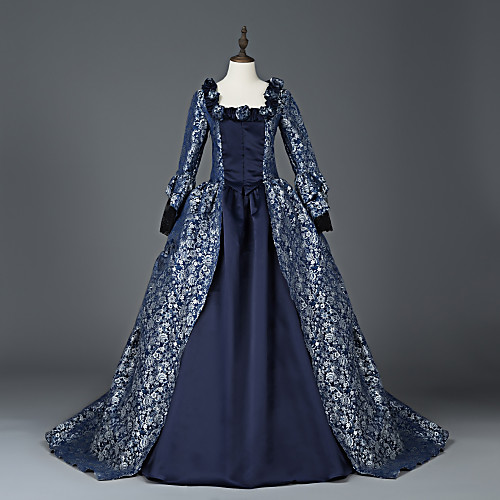 

Princess Maria Antonietta Floral Style Rococo Victorian Renaissance Vacation Dress Dress Party Costume Masquerade Women's Lace Costume Ink Blue Vintage Cosplay Christmas Halloween Party / Evening 3/4