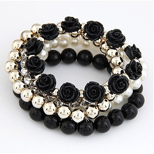 

Women's Bracelet Bangles Wrap Bracelet Layered Roses Flower Love Vintage Cute Colorful Imitation Pearl Bracelet Jewelry White / Black / Red For Party Daily Holiday