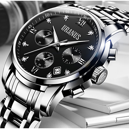 

ASJ Men's Dress Watch Japanese Quartz Three-eye Six-needle Stainless Steel Silver 30 m Water Resistant / Waterproof Calendar / date / day Stopwatch Analog Fashion - White Black Blue One Year Battery