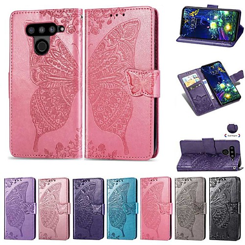 

Case For LG LG V50 / LG V20 MINI / LG Stylo 4 Wallet / Card Holder / Shockproof Full Body Cases Solid Colored / Butterfly Hard PU Leather