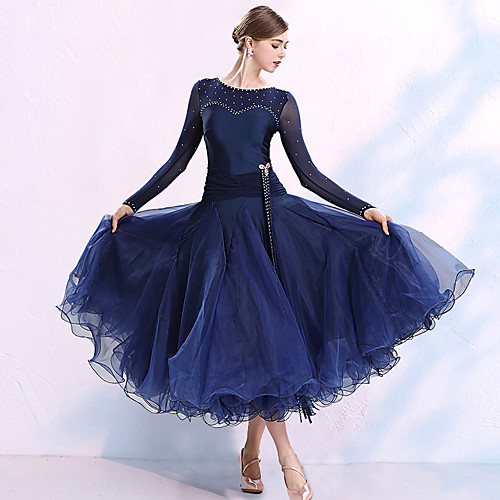 

Ballroom Dance Dress Split Joint Crystals / Rhinestones Women's Performance Long Sleeve Spandex