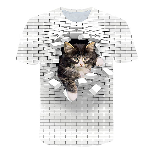 

Men's T shirt Color Block 3D Animal Print Short Sleeve Club Tops Streetwear Exaggerated White