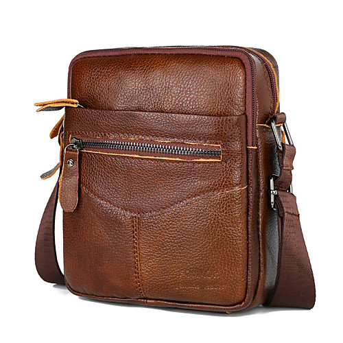 

Men's Bags Cowhide Crossbody Bag Zipper Solid Color Daily Black Coffee