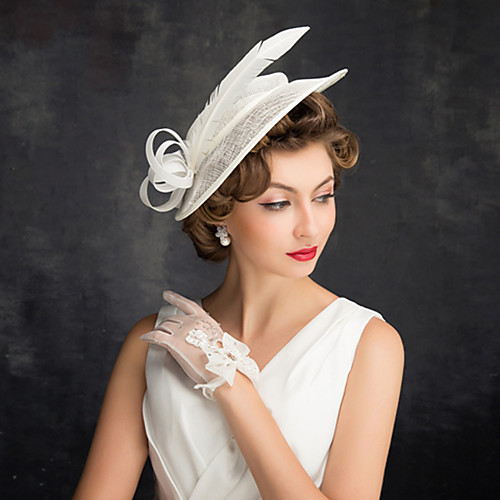 

Feathers / Linen / Cotton Blend Fascinators / Flowers / Headdress with Feather / Floral 1 Piece Party / Evening / Outdoor Headpiece