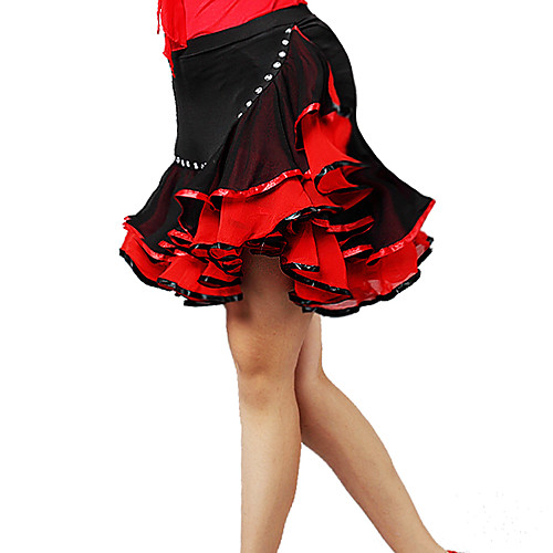 

Latin Dance Skirts Ruching Split Joint Crystals / Rhinestones Women's Training Performance Chiffon Ice Silk