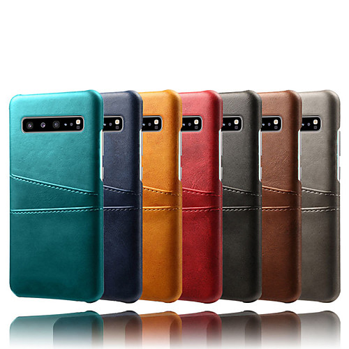 

Phone Case For Samsung Galaxy Back Cover Leather S10 S10 Galaxy S10 E Galaxy S10 5G Card Holder Dustproof Water Resistant Solid Color Hard PU Leather PC