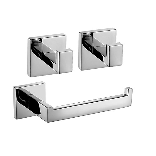 

Bathroom Accessory Set New Design Metal Material Bathroom Single Rod Toilet Paper Holde and Robe Hooks Wall Mounted Silvery 3pc