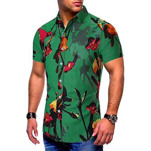

Men's Shirt Tribal Print Short Sleeve Causal Tops Basic Green