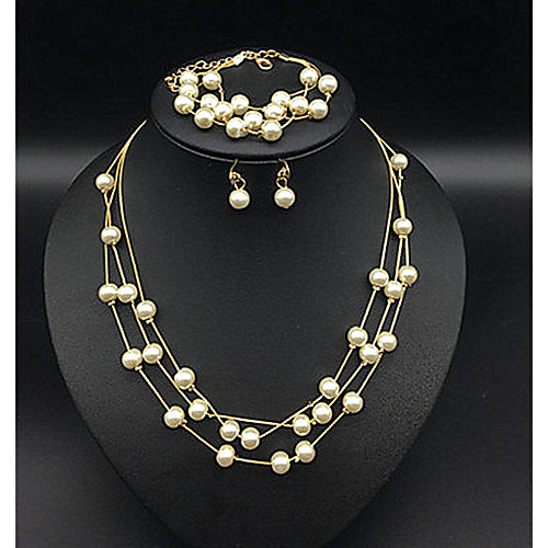 

Women's Drop Earrings Bead Bracelet Layered Necklace Floating Luxury Classic Vintage European Imitation Pearl Earrings Jewelry Gold / Silver For Party Engagement Holiday Festival 4pcs