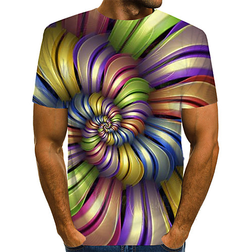 

Men's T shirt Graphic Color Block 3D Print Short Sleeve Daily Wear Tops Streetwear Exaggerated Rainbow