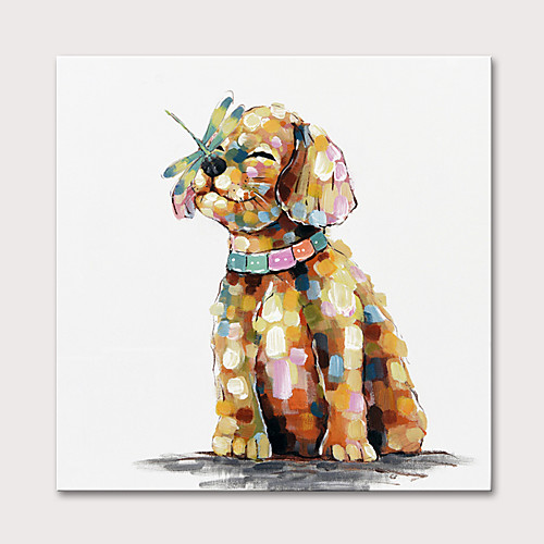 

Nursery Oil Painting Hand Painted Square Animals Pop Art Modern Rolled Canvas (No Frame)