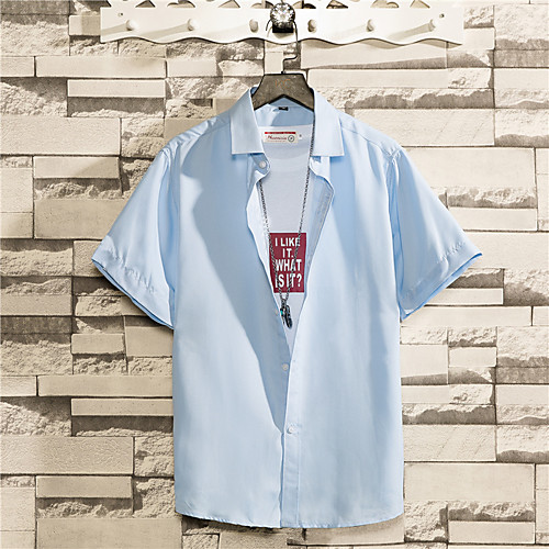 

Men's Shirt Solid Colored Plus Size Short Sleeve Street Tops White Black Blue
