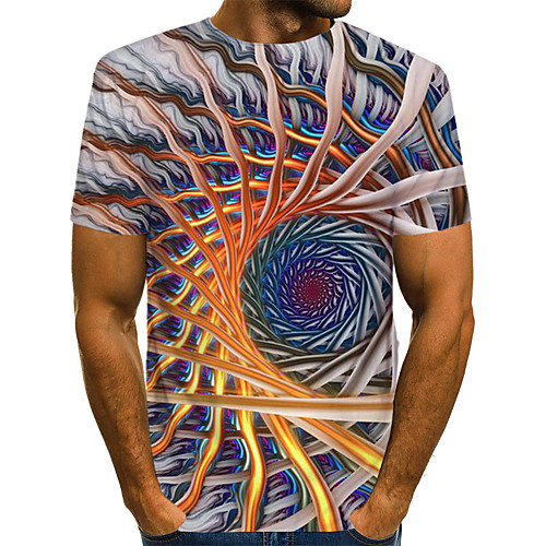 

Men's T shirt Graphic Geometric Print Short Sleeve Daily Wear Tops Streetwear Exaggerated Rainbow