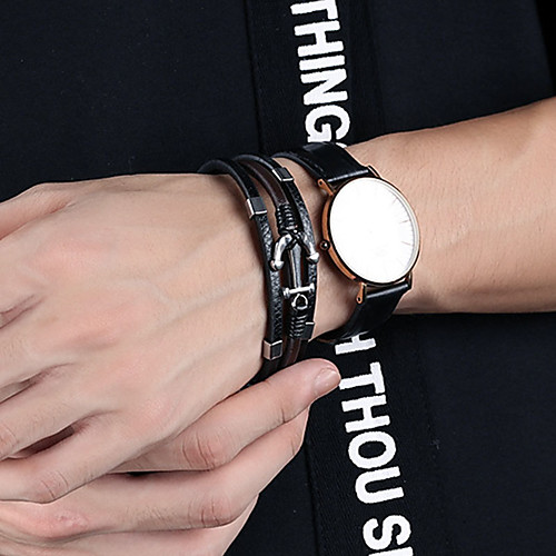 

Men's Leather Bracelet Loom Bracelet Braided Anchor Stylish Unique Design Punk Trendy Titanium Steel Bracelet Jewelry Black For Party Gift Daily Carnival Club