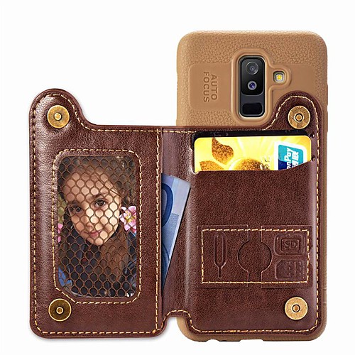 

Case For Samsung Galaxy A6 (2018) / A6 (2018) / Galaxy A7(2018) Wallet / Card Holder / Shockproof Back Cover Solid Colored Hard PU Leather