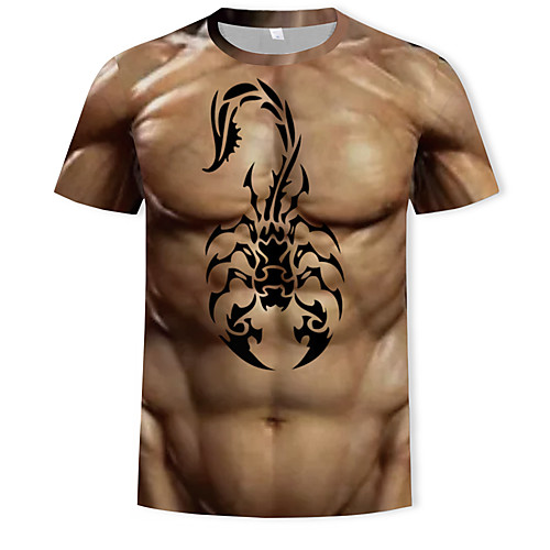 

Men's T shirt 3D Simulation Animal Plus Size Print Short Sleeve Club Tops Sexy Rock Khaki