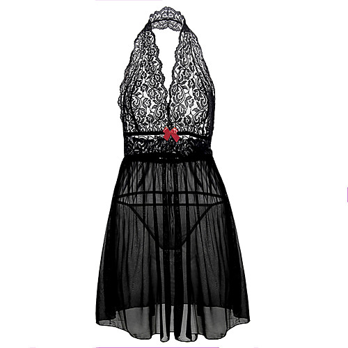 

Women's Backless Cut Out Lace Plus Size Super Sexy Suits Nightwear Solid Colored Black / Red S M L / Bow / Deep V / Bow