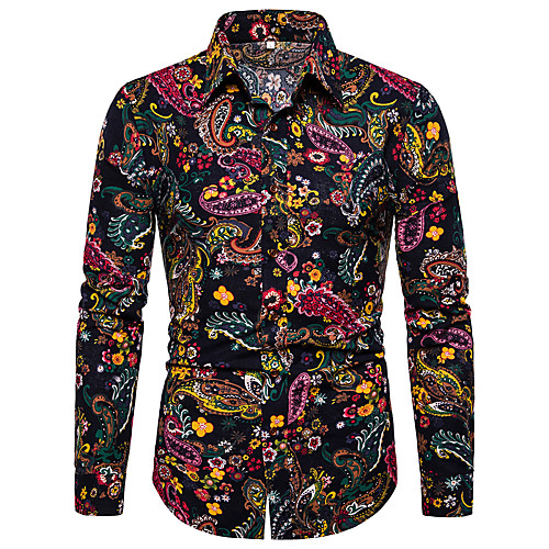 

Men's Shirt Graphic Tribal Floral Print Long Sleeve Street Tops Punk & Gothic Black