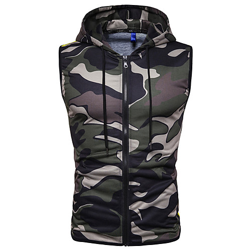 

Men's Tank Top Shirt Camo / Camouflage Sleeveless Daily Tops Basic Hooded Red Black Green