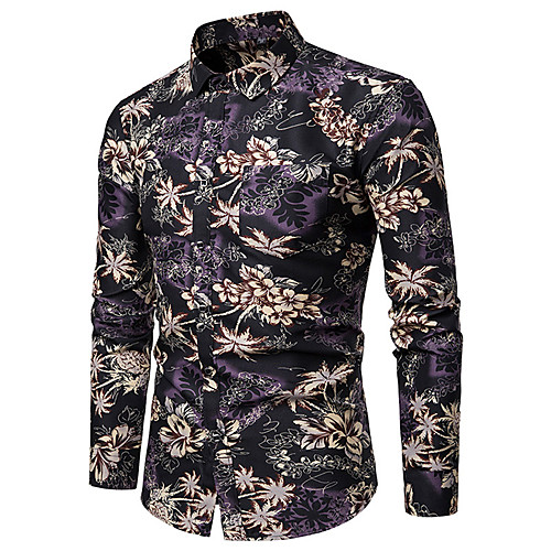 

Men's Shirt Graphic Tribal Floral Print Long Sleeve Street Tops Punk & Gothic Blue Yellow