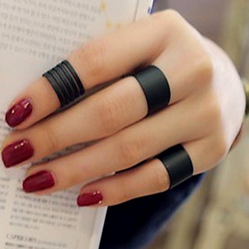 

Men's Women's Open Cuff Ring Ring Set Open Ring 3pcs Black Titanium Alloy Circle Stylish Simple Vintage Party Gift Jewelry Retro / Adjustable Ring