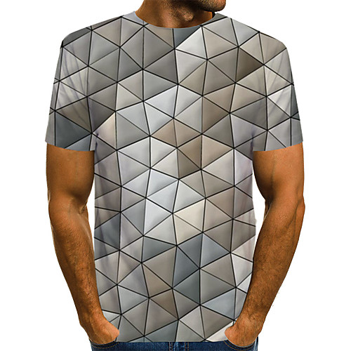 

Men's T shirt Graphic Color Block 3D Print Short Sleeve Daily Wear Tops Streetwear Exaggerated Light gray