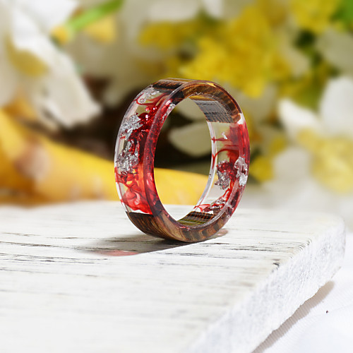 

Men's Women's Ring Resin 1pc Dark Red Resin Wood Round Natural Boho Gift Jewelry Floral Theme Flower Botanical Cute Lovely