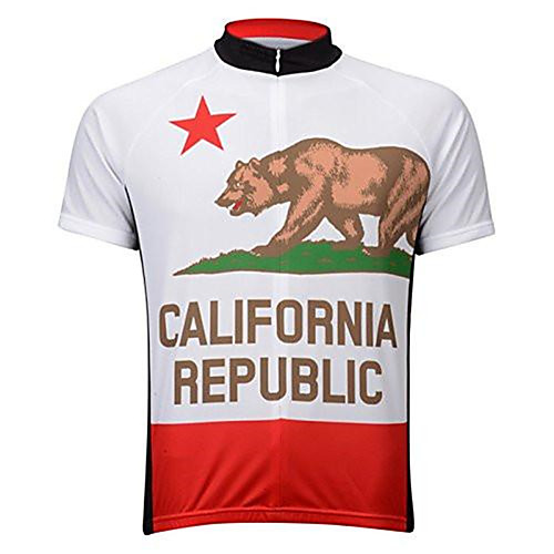 

21Grams California Republic Men's Short Sleeve Cycling Jersey - Red / White Bike Jersey Top Quick Dry Moisture Wicking Breathable Sports Summer Terylene Mountain Bike MTB Clothing Apparel / Race Fit