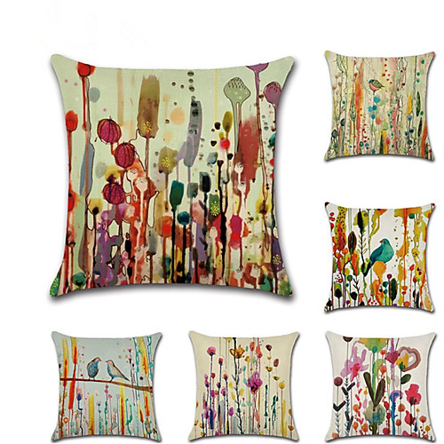 

6 pcs Faux Linen Polyester Pillow Cover, Animal Rustic Classic Square Traditional Classic