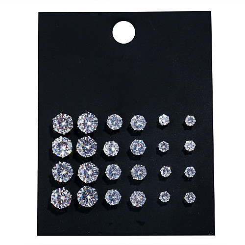 

Women's Clear Crystal Stud Earrings Solitaire Mini Earrings Jewelry Silver For Wedding 12 Pairs