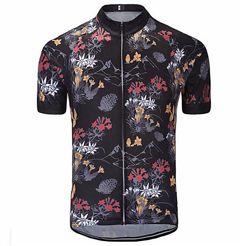 

21Grams Floral Botanical Men's Short Sleeve Cycling Jersey - Red Black Bike Jersey Top Quick Dry Moisture Wicking Breathable Sports Summer Terylene Mountain Bike MTB Road Bike Cycling Clothing Apparel