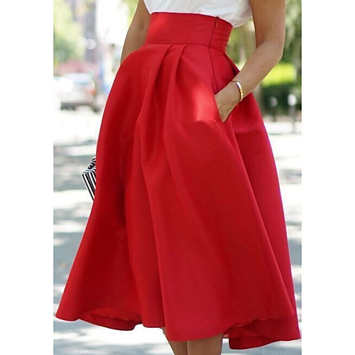 

Women's Party / Evening Office / Career Chic & Modern Elegant Knee Length Skirts Solid Colored with Side Pocket Black Red / High Waist / Swing