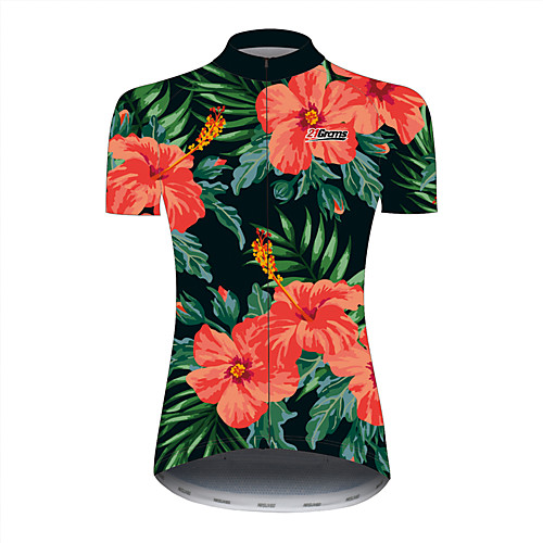 

21Grams Floral Botanical Hawaii Women's Short Sleeve Cycling Jersey - Black / Red Bike Jersey Top Quick Dry Breathable Reflective Strips Sports Summer 100% Polyester Mountain Bike MTB Road Bike
