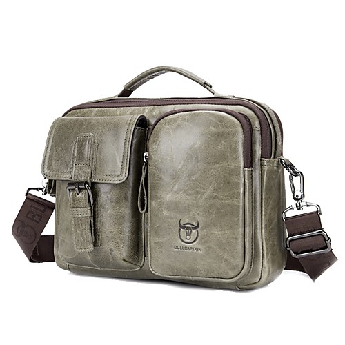 

Men's Zipper Cowhide Crossbody Bag Solid Color Black / Bronze / Beige / Fall & Winter