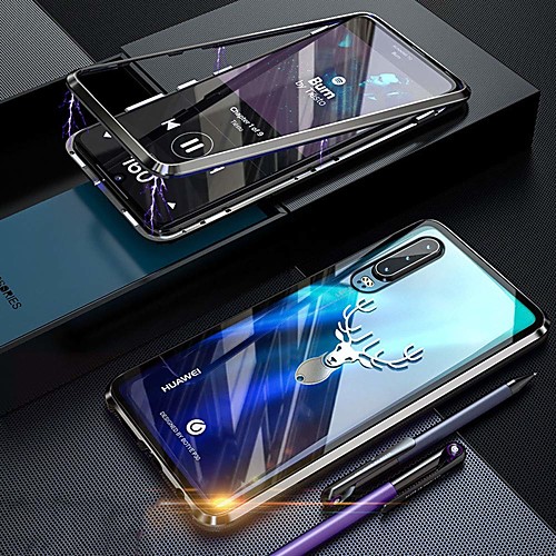 

Magnetic Case For Huawei P30 Pro Single Sided Back Cover Solid Colored Tempered Glass Metal Magnet Adsorption Protective Case