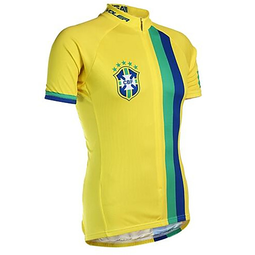 

21Grams Brazil National Flag Men's Short Sleeve Cycling Jersey - Yellow Bike Jersey Top Quick Dry Moisture Wicking Breathable Sports Summer Terylene Mountain Bike MTB Road Bike Cycling Clothing