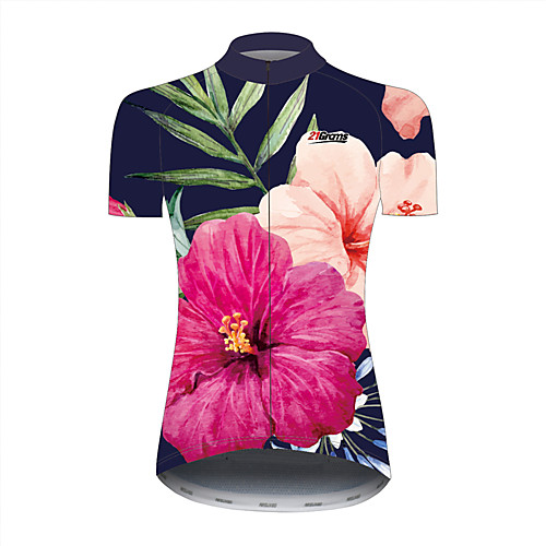 

21Grams Floral Botanical Hawaii Women's Short Sleeve Cycling Jersey - Black / Red Bike Jersey Top Quick Dry Breathable Reflective Strips Sports Summer 100% Polyester Mountain Bike MTB Road Bike