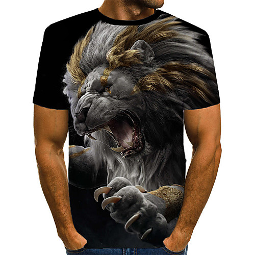 

Men's T shirt Shirt Geometric 3D Animal Plus Size Pleated Print Short Sleeve Daily Tops Streetwear Exaggerated Round Neck Gray