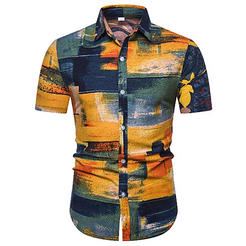 

Men's Shirt Tribal Print Short Sleeve Daily Slim Tops Vintage Orange
