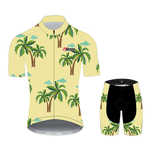

21Grams Palm Tree Hawaii Men's Short Sleeve Cycling Jersey with Shorts - Green / Yellow Bike Clothing Suit Breathable Moisture Wicking Quick Dry Sports 100% Polyester Mountain Bike MTB Clothing