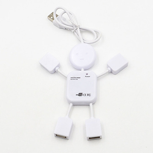 

4 Port USB 2.0 High Speed Hub for PC Laptop Doll Man Design White